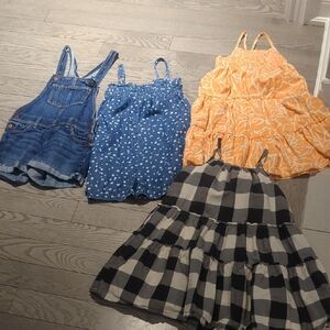 Gap Kids 4 Piece Girls Summer Bundle Stylish Assorted Dresses and Overalls - 8